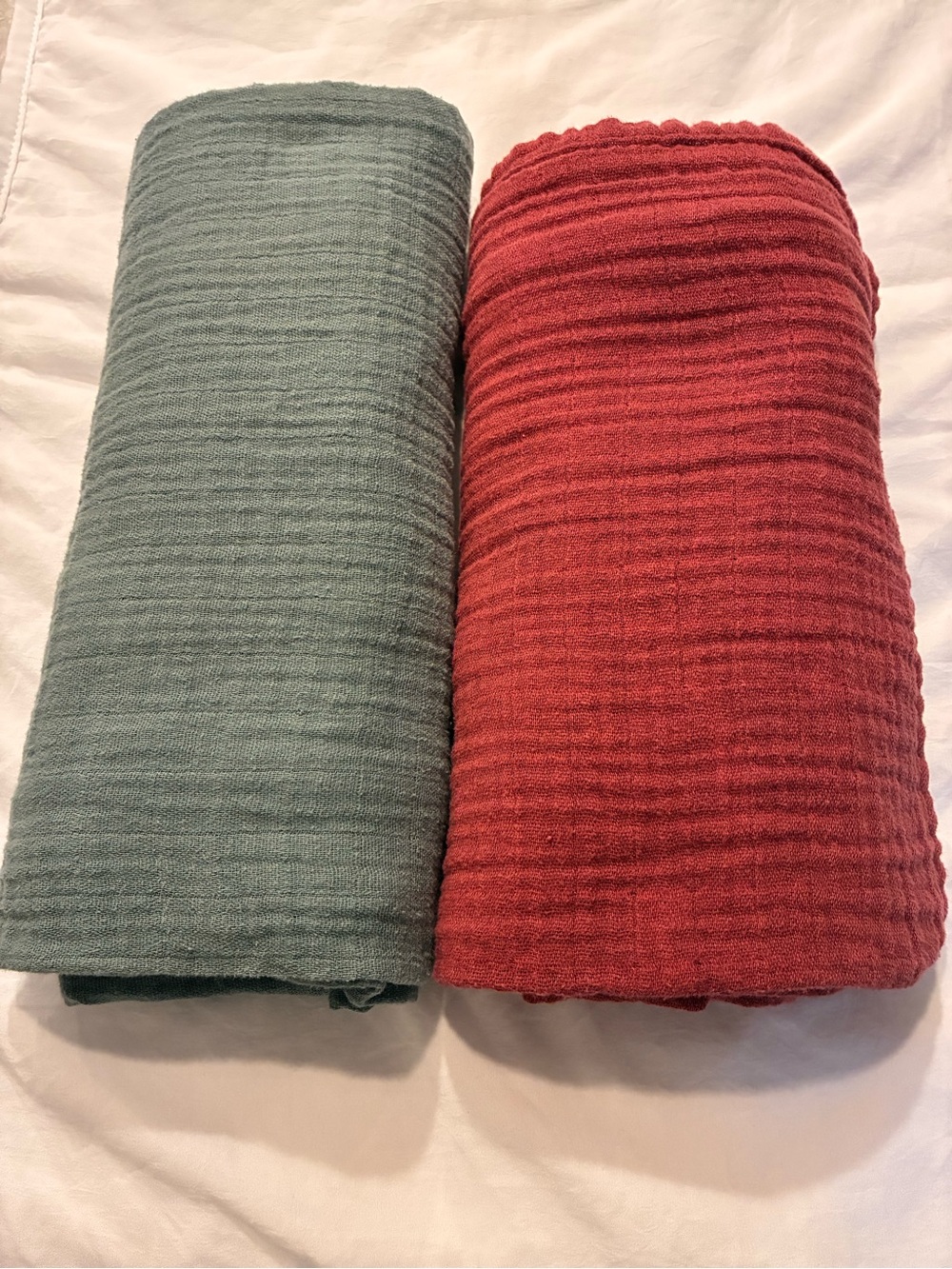 Muslin Cotton baby swaddle / blanket  - Green and Red